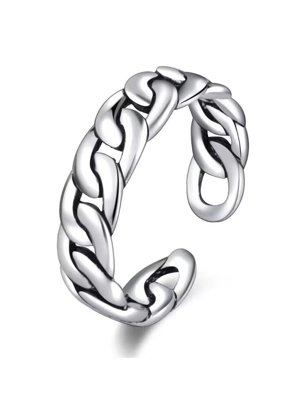 925 Sterling Thin Curb Link Adjustable Boho Ring 1557